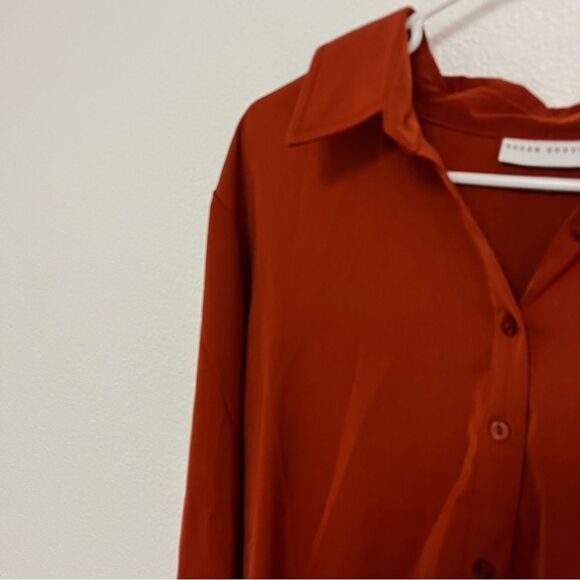 Susan Graver Women's Burnt Orange Button Down Collared Long Sleeve Shirt - Picture 3 of 5